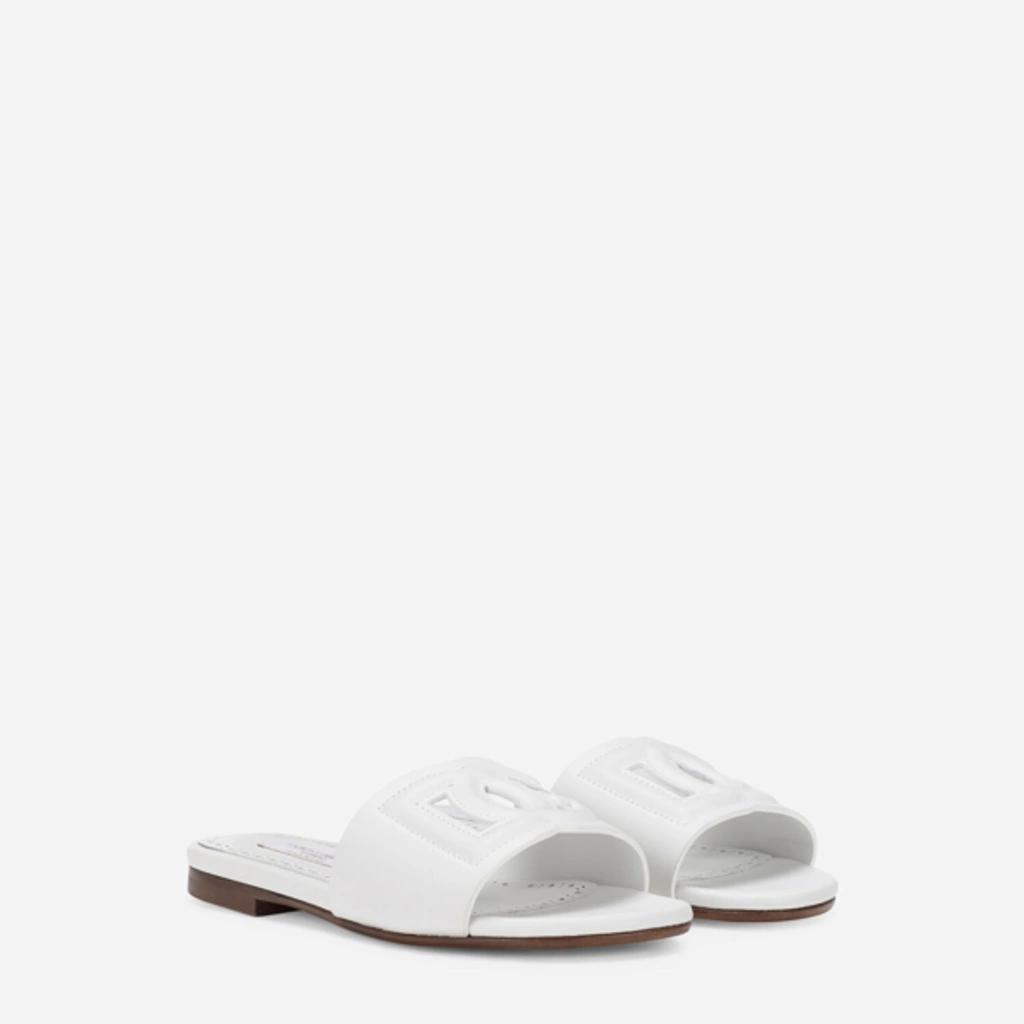 DOLCE & GABBANA Leather Dg Millennials Sliders In White Product Image