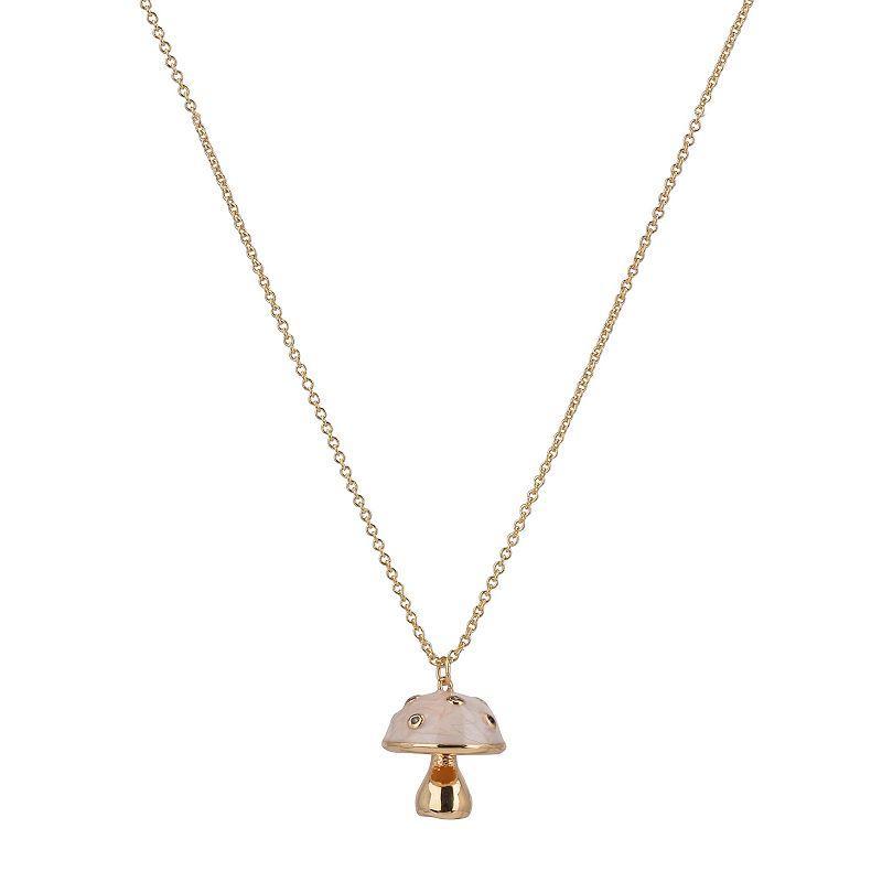 Gold Tone Mushroom Pendant Necklace, Womens Product Image