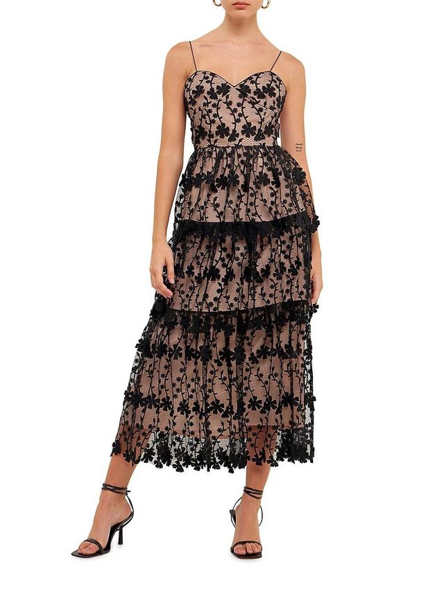 Womens Crochet Layered Midi Dress Product Image