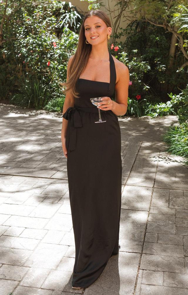 Hazel Halter Maxi Dress ~ Black Luxe Satin Product Image