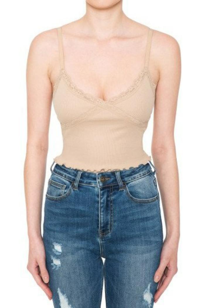 Lace Trimmed Lettuce Hem Cami Crop Product Image