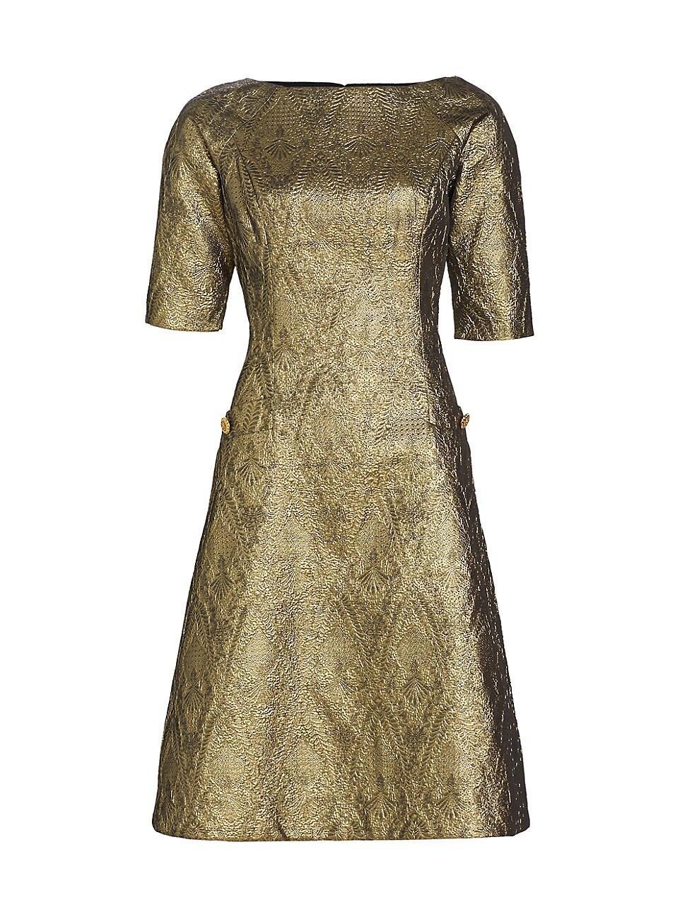 Womens Metallic Jacquard Fit-&-Flare Dress Product Image