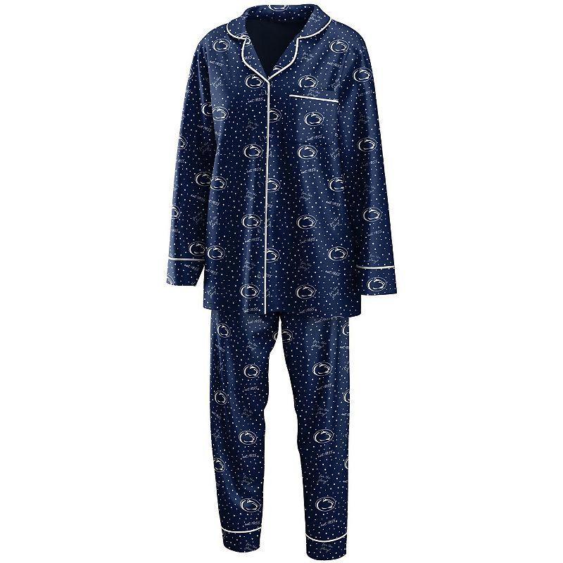 Womens WEAR by Erin Andrews Penn State Nittany Lions Long Sleeve Button-Up Shirt & Pants Sleep Set Blue Product Image