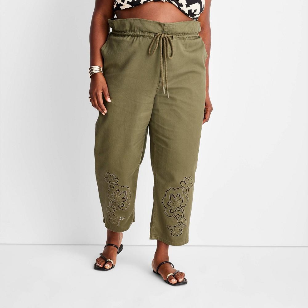 Womens High-Waisted Eyelet Pants - Future Collective with Jenny K. Lopez Olive Product Image