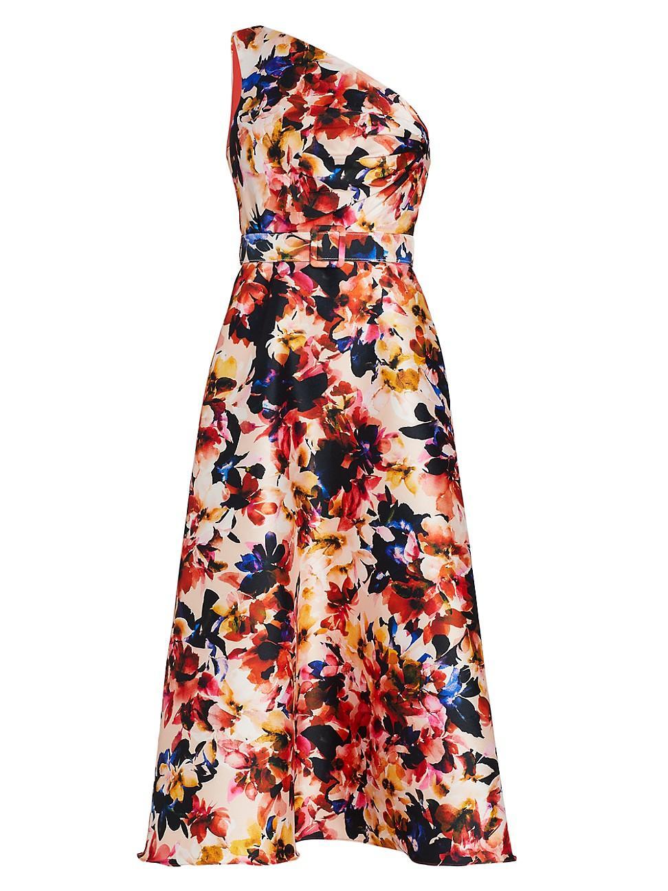 Womens Floral-Printed One-Shoulder Midi-Dress Product Image