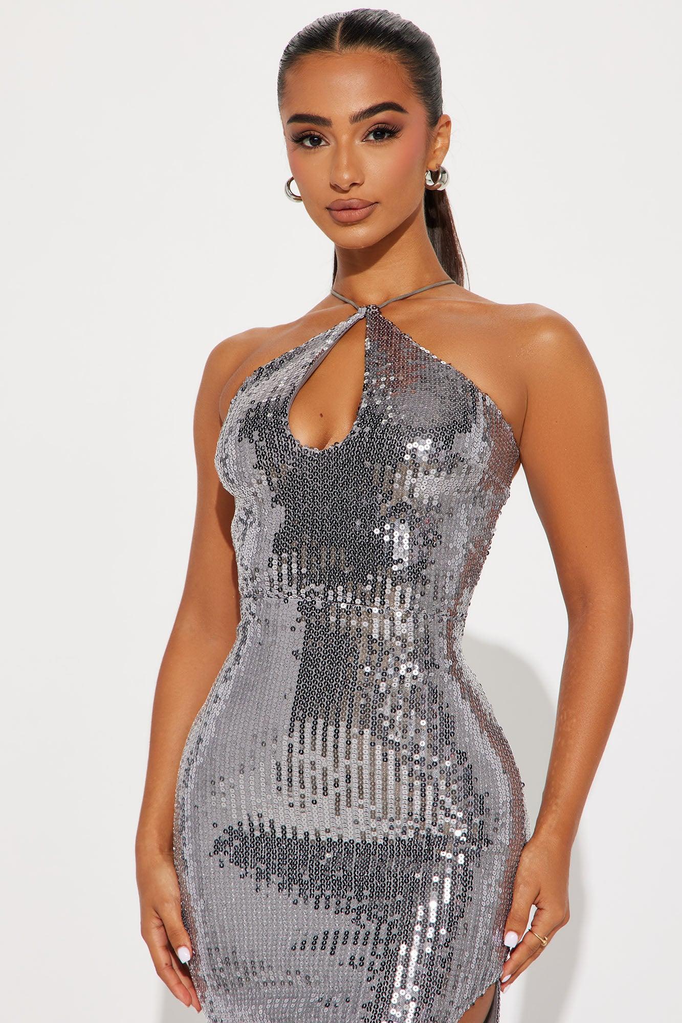 Lavish Life Backless Sequin Gown - Silver Product Image