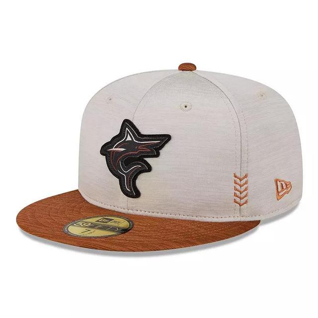 Mens New Era Stone/Brown Miami Marlins 2024 Clubhouse 59FIFTY Fitted Hat Product Image