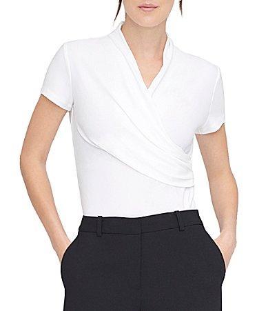 DKNY Womens Surplice Ruched Top - White Product Image