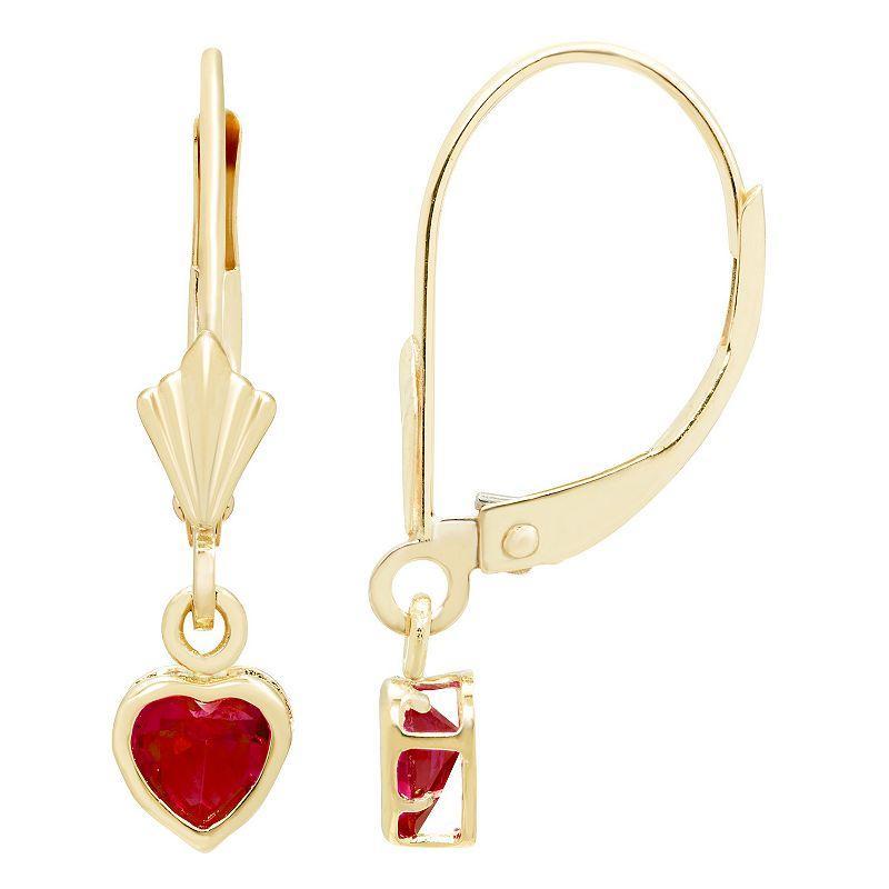 14k Gold Cubic Zirconia Heart Dangle Earrings, Womens, Red Product Image