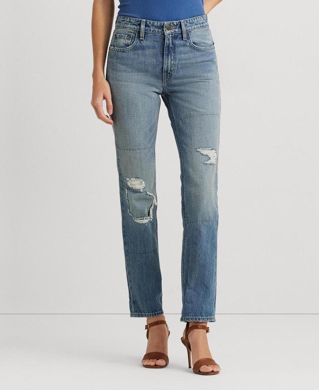 Lauren Ralph Lauren Womens High-Rise Ripped Straight Ankle Jeans Product Image