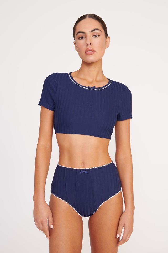 BRENTON HIGH RISE BIKINI BOTTOM | NAVY WHITE Product Image