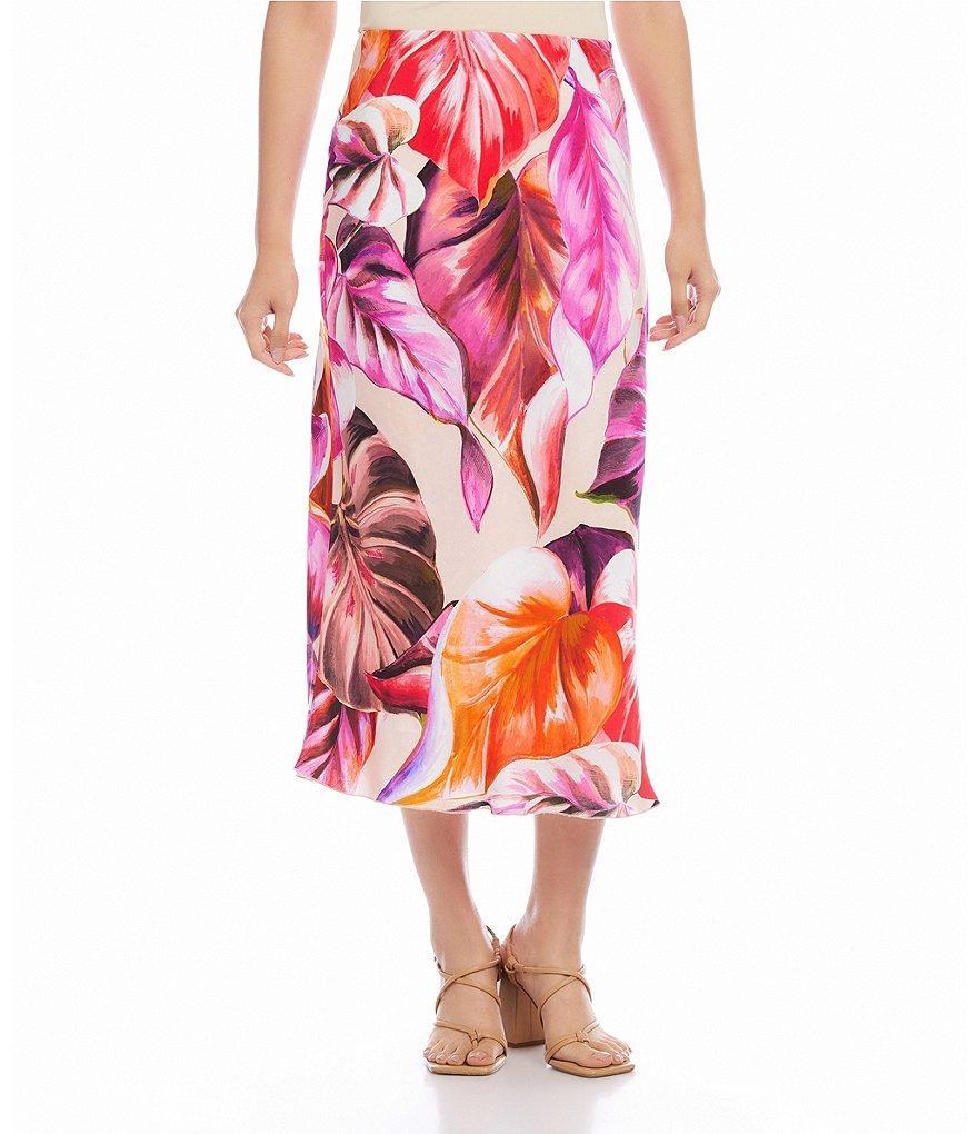 Karen Kane Floral Bias Cut A-Line Midi Skirt Product Image