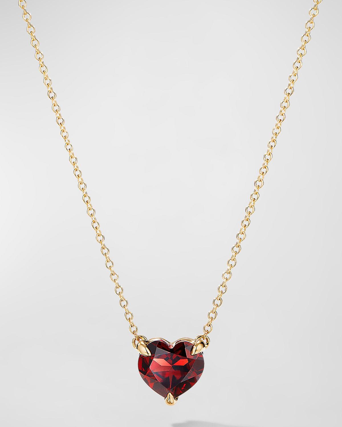 Womens Chatelaine Heart Pendant Necklace in 18K Yellow Gold with Garnet Product Image