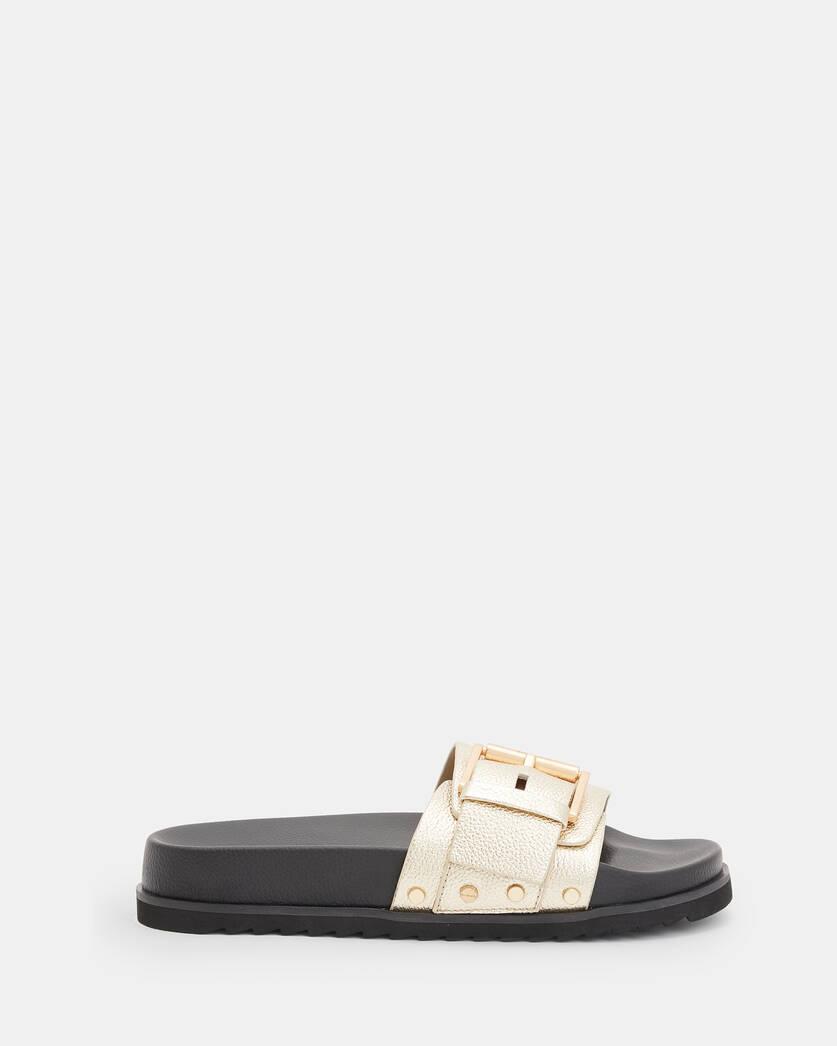 Ellie Buckle Metallic Leather Slides Product Image