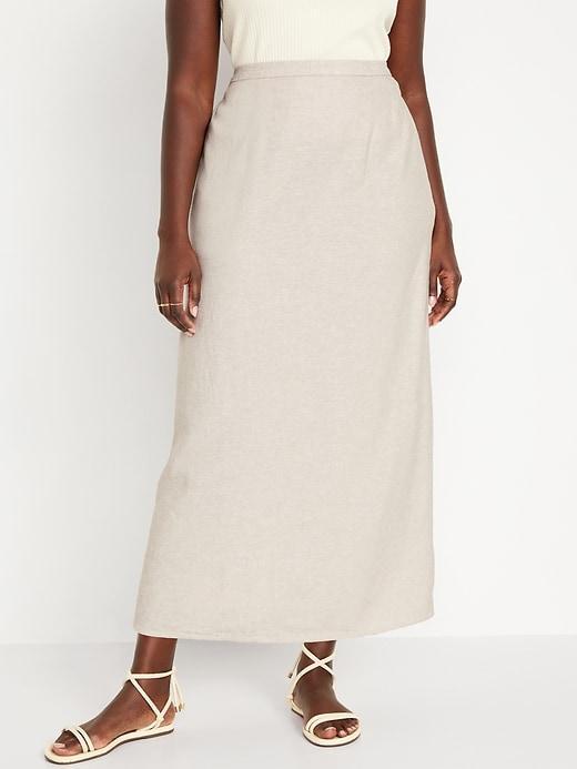 High-Waisted Linen-Blend Maxi Skirt Product Image