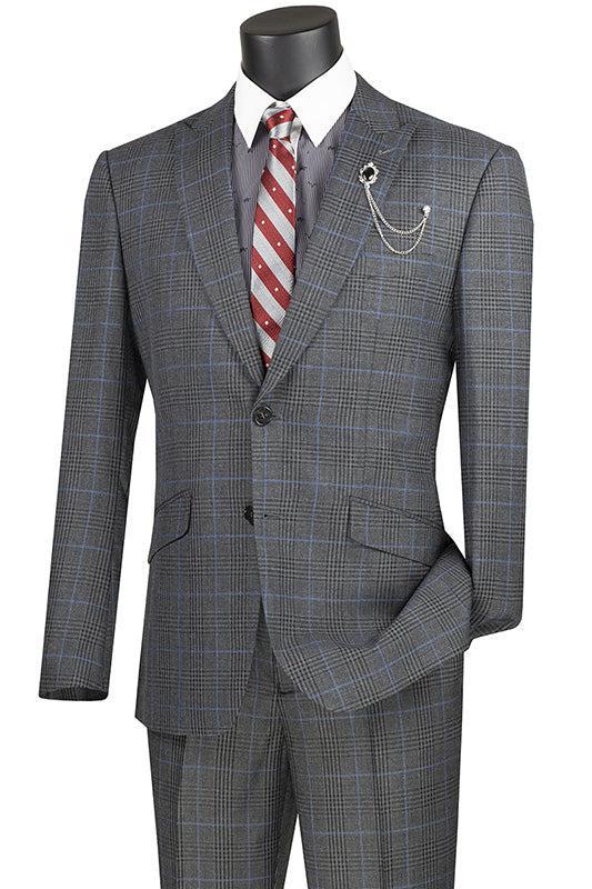 Slim Fit 2 Piece Suit Charcoal Glen Plaid Pattern Matching Pants Product Image