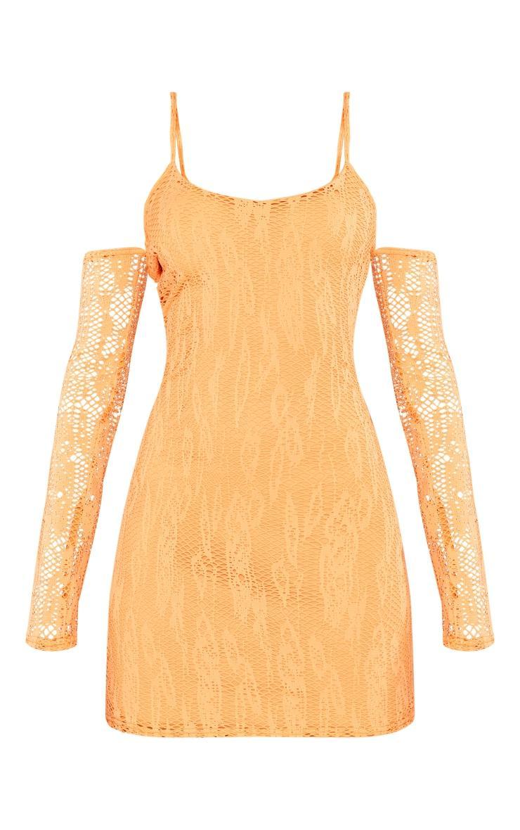 Orange Textured Cut Out Long Sleeve Bodycon Dress Product Image