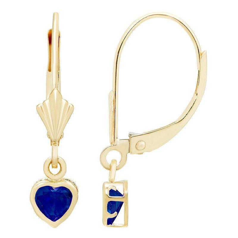 14k Gold Cubic Zirconia Heart Dangle Earrings, Womens, Blue Product Image