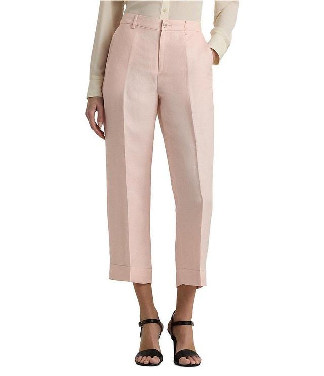 Lauren Ralph Lauren Petite Size Pleated Linen-Blend Twill Cropped Wide Leg Pants Product Image