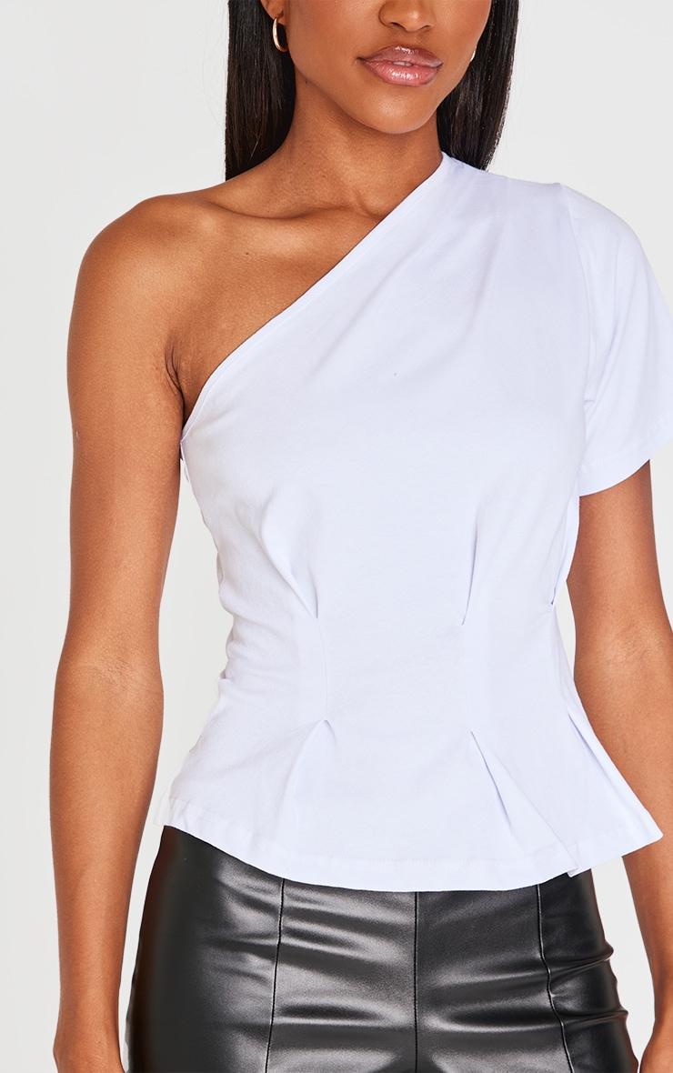 White One Shoulder Cinched Waist T Shirt Product Image