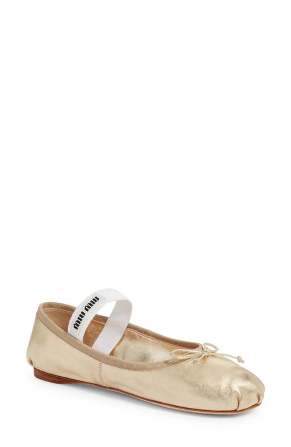 Metallic Logo-band Ballerina Flats In Gold product image