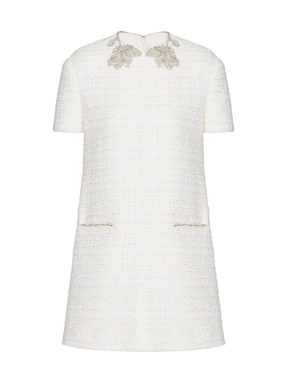 Womens Embroidered Glaze Tweed Short Dress Product Image