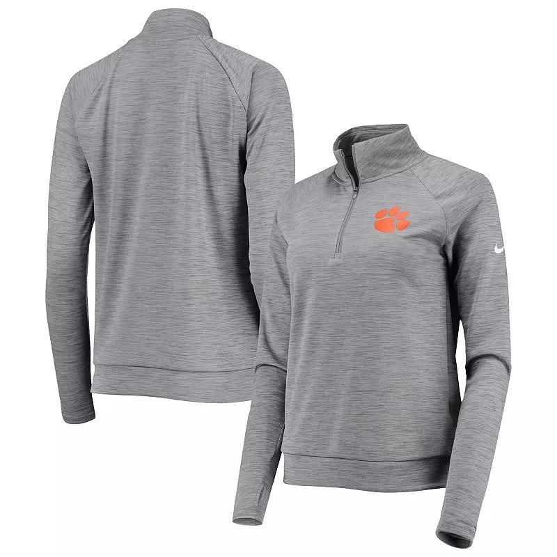 Womens Nike Heathered Gray Clemson Tigers Pacer Raglan Performance Quarter-Zip Jacket Product Image