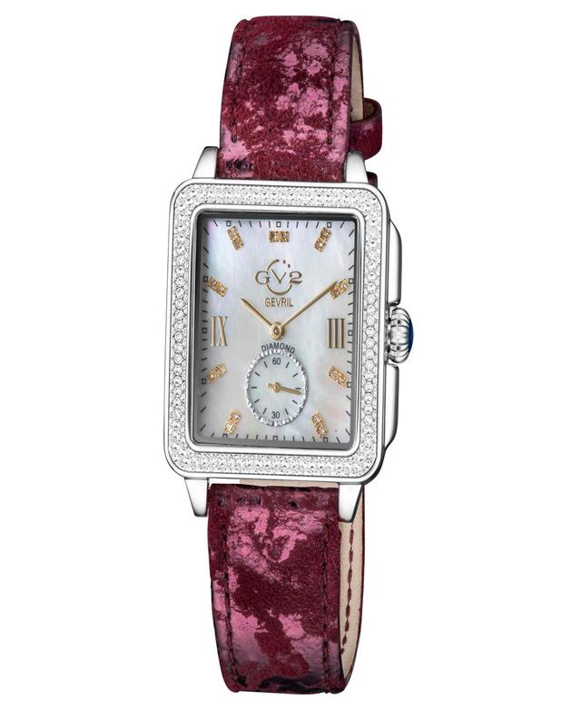 Gevril Womens Bari Tortoise Swiss Quartz Italian Red Leather Strap Watch 34mm - Silver-Tone Product Image