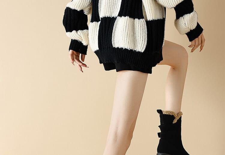 Chunky Heel Fleece-Lined Buckled Short Boots Product Image