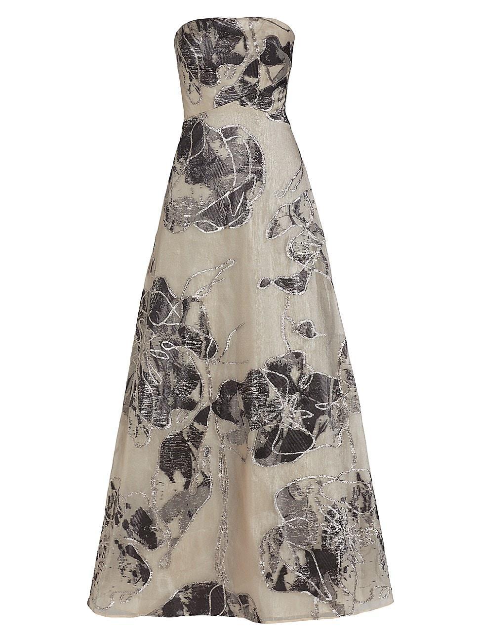 Womens Strapless Floral A-Line Gown Product Image