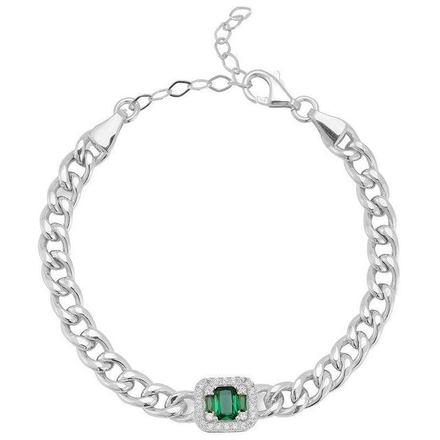 Sunkissed Sterling Cubic Zirconia Curb Chain Bracelet, Womens Silver Tone Green Product Image