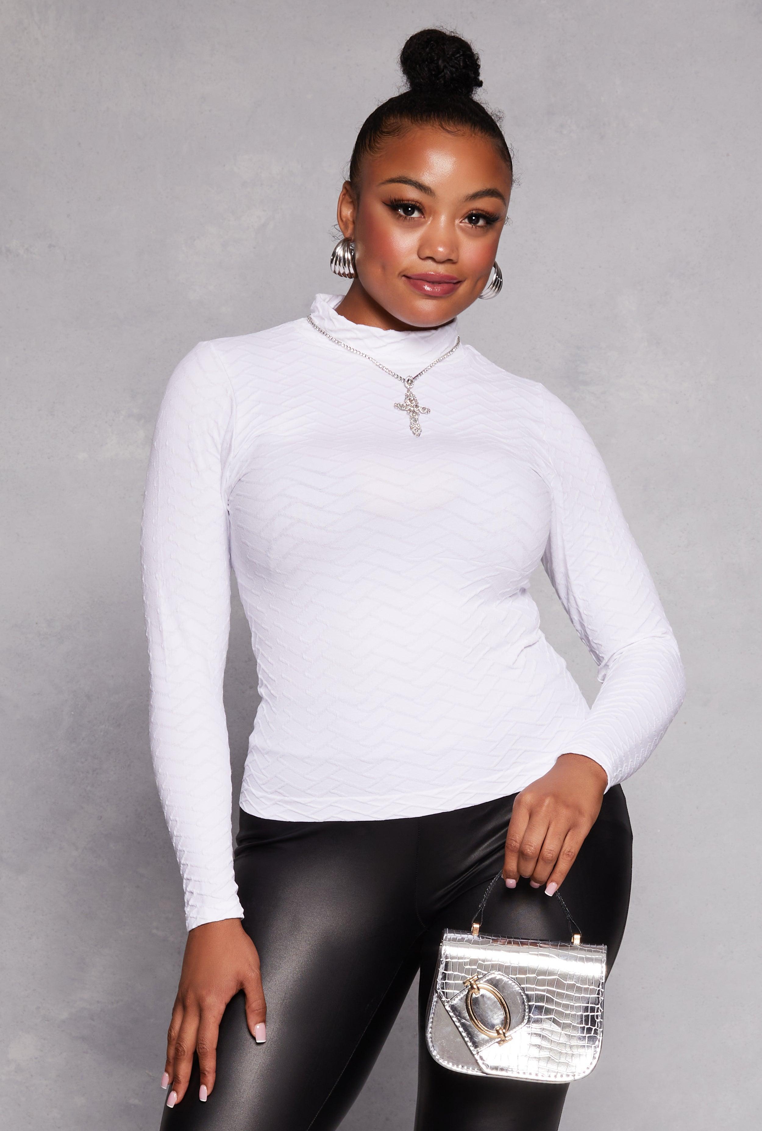 Womens Plus Size Seamless Textured Knit Mock Neck Top Product Image