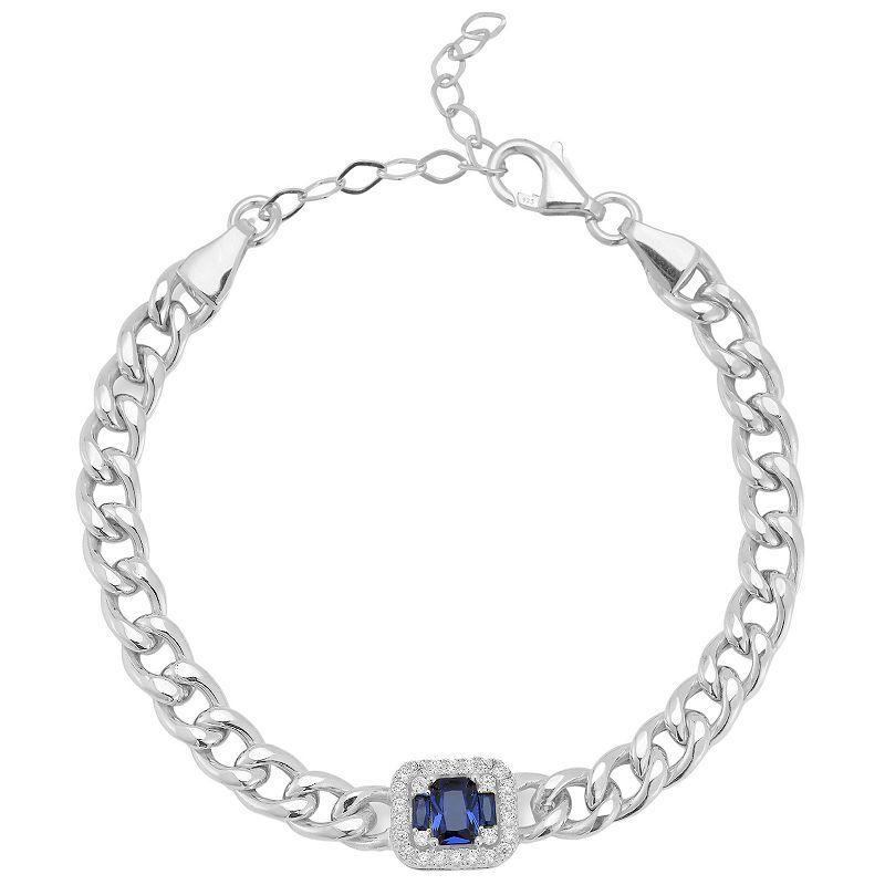 Sunkissed Sterling Cubic Zirconia Curb Chain Bracelet, Womens Silver Tone Blue Product Image