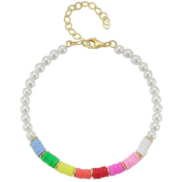 Sunkissed Sterling 14k Gold Over Silver Freshwater Cultured Pearl Rainbow Bead Bracelet, Womens Yellow Product Image