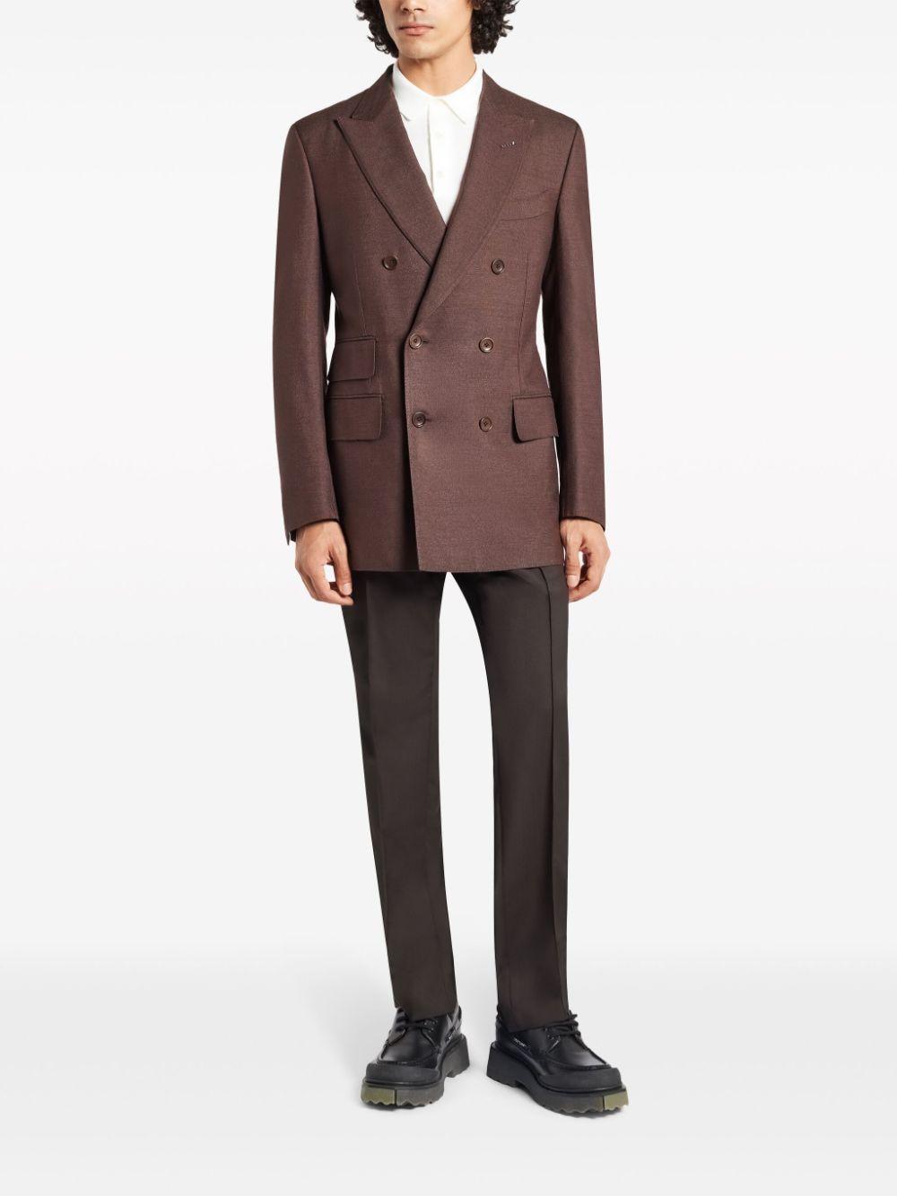 TOM FORD Double-breasted Silk Blazer In Brown Product Image