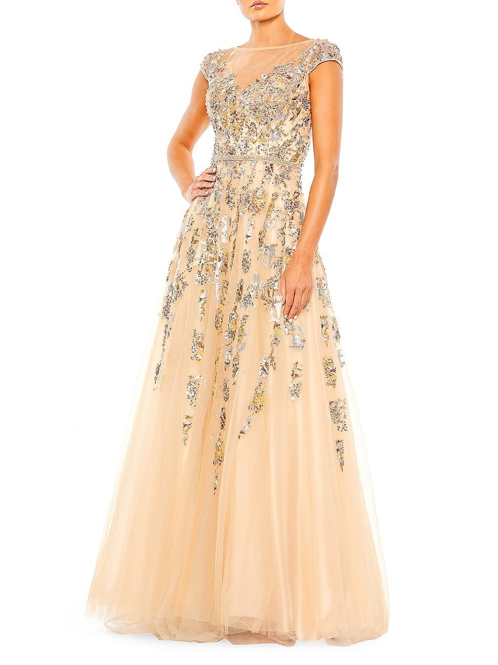 Embellished Cap Sleeve Cutout Back Gown Product Image