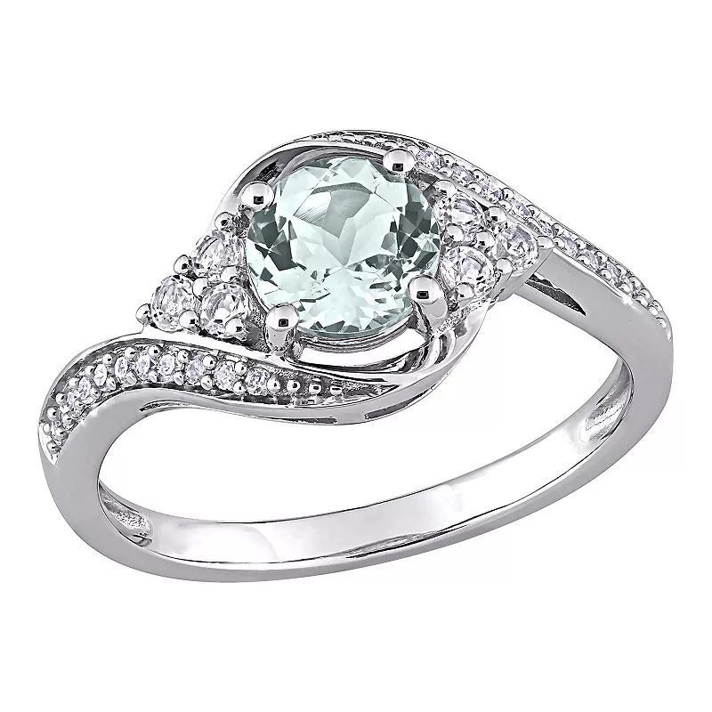 Stella Grace 10K White Gold Aquamarine, White Topaz & 1/10 Carat T.W. Diamond Ring, Womens Blue Product Image