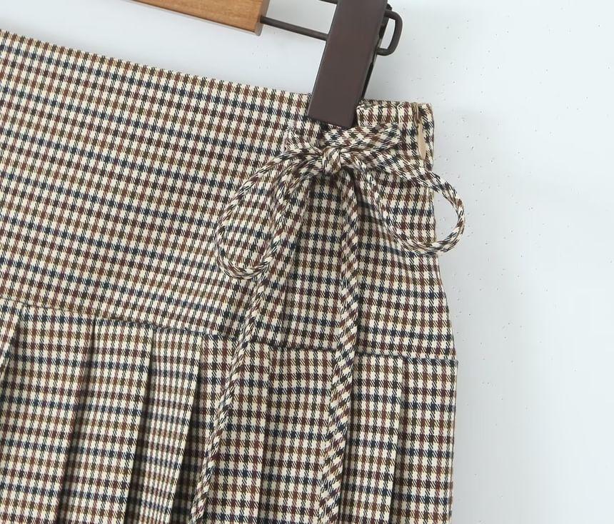 High Rise Print Drawstring Pleated Mini A-Line Skirt Product Image