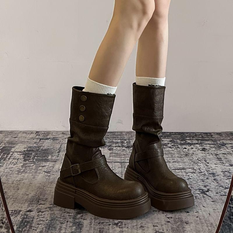 Buckled Platform Mid-Calf Boots product image