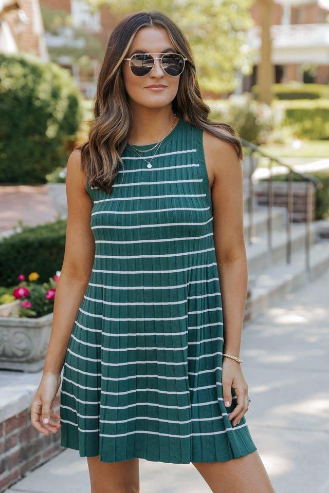 Green Stripe Pleated Mini Dress - FINAL SALE Product Image