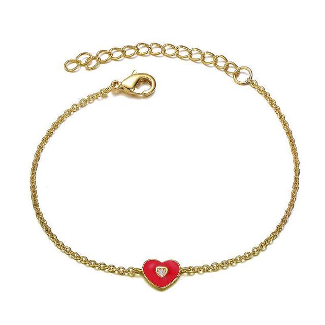 Kids 14k Gold Plated Cubic Zirconia Enameled Heart Charm Bracelet, Womens Gold Tone Product Image