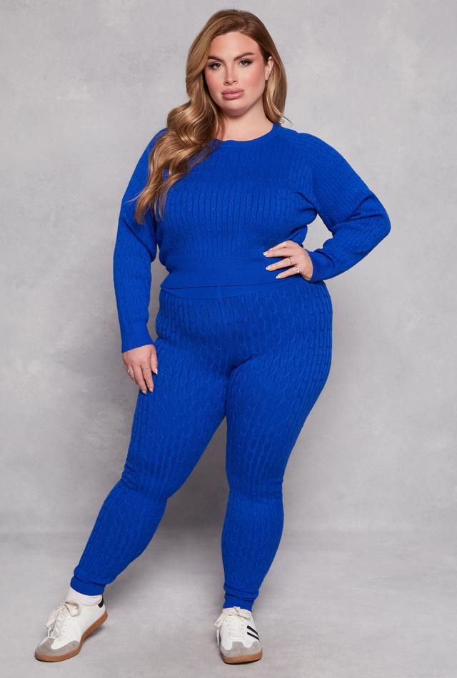 Womens Plus Size Cable Knit Wide Waist Leggings Product Image