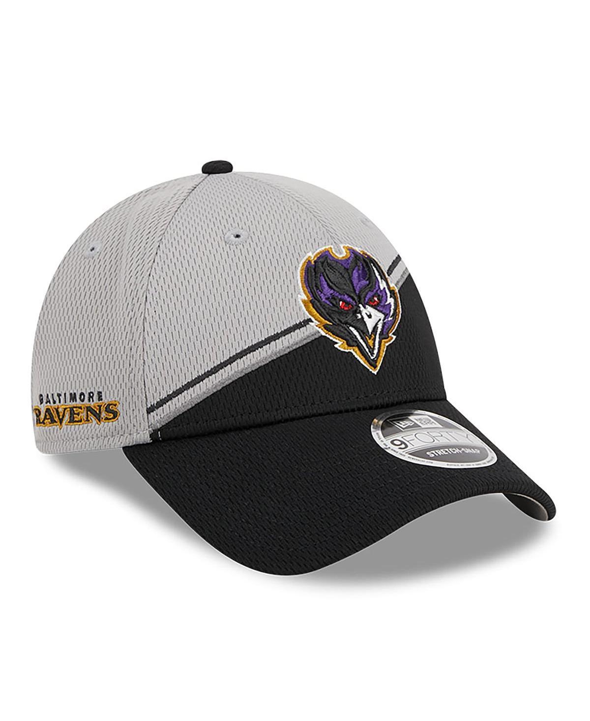 Mens New Era Gray/Black Baltimore Ravens 2023 Sideline 9FORTY Adjustable Hat Product Image