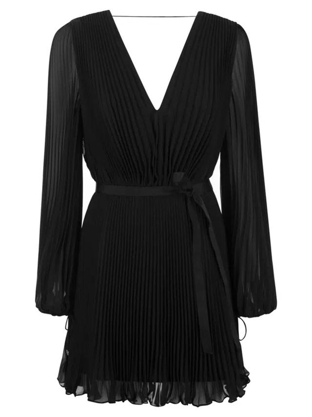 Visit Pleated Chiffon Minidress In Black Product Image