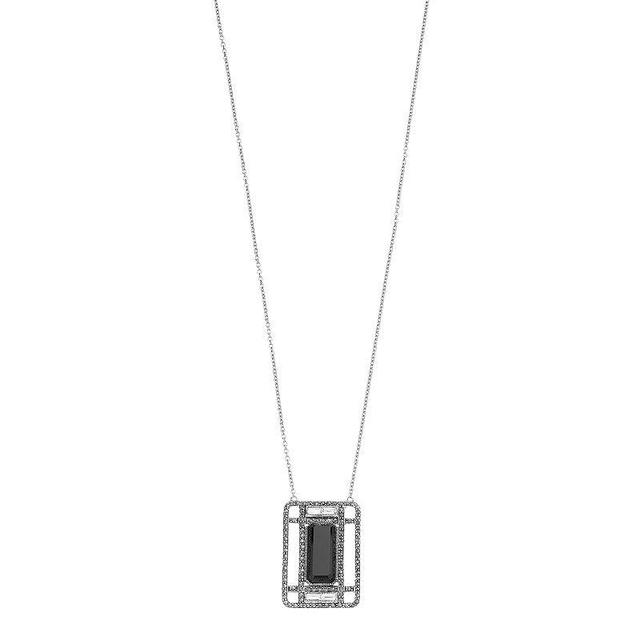 Lavish by TJM Sterling Silver Cubic Zirconia, Black Onyx & Marcasite Pendant Necklace, Womens Product Image