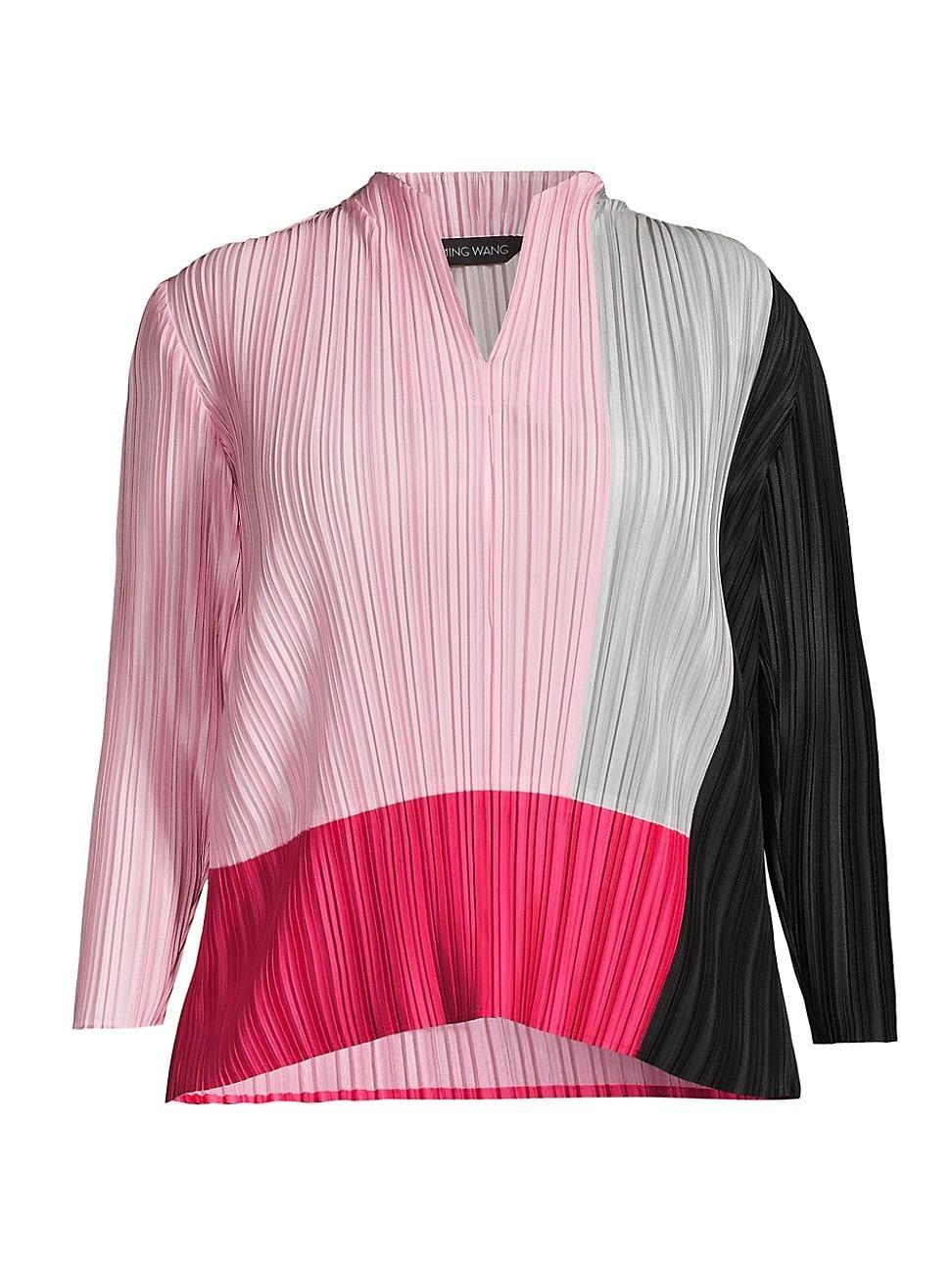 Womens Pleated Colorblocked Blouse Product Image