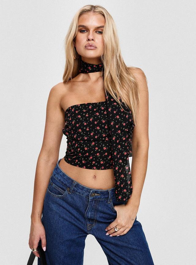 Jontie Two-piece Scarf Top Black Floral Product Image