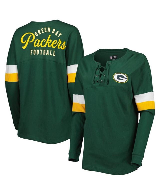 Womens New Era Green Green Bay Packers Athletic Varsity Lace-Up Long Sleeve T-shirt Product Image