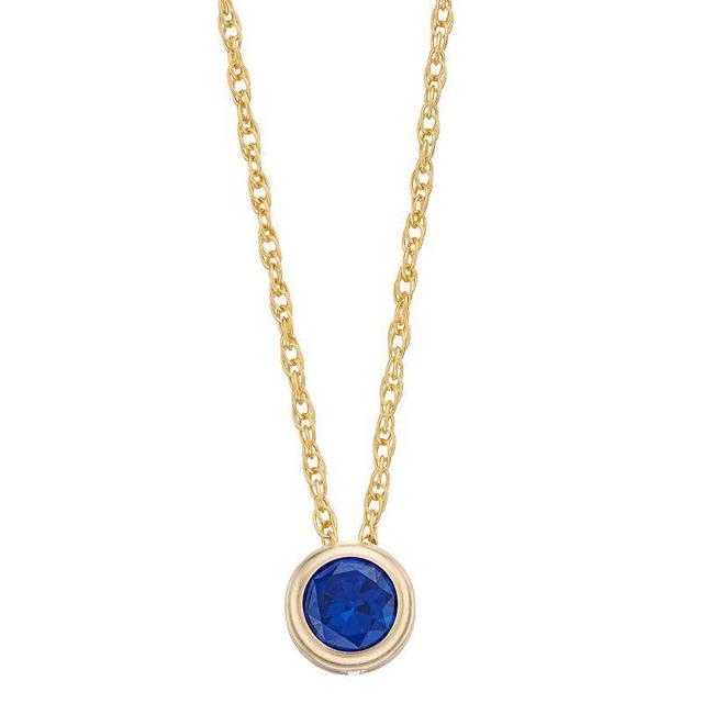 Pure Gem Collection 10k Gold Lab-Created Sapphire Bezel Pendant Necklace, Womens Product Image