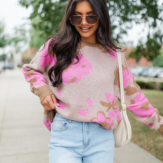 All I Need Brown and Pink Floral Print Sweater product image